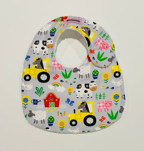 Farm Animals on Gray Baby Bib