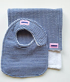 Navy & White Check Seersucker Burp Pad Set