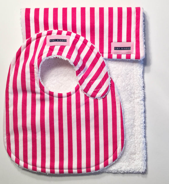 Raspberry Pink & White Stripe Burp Pad Set