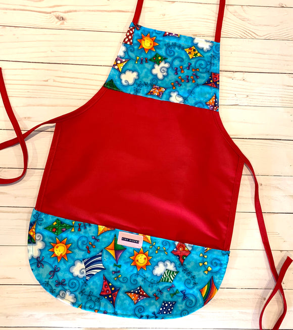 FLYING KITES ON RED OR BLUE TODDLER APRON